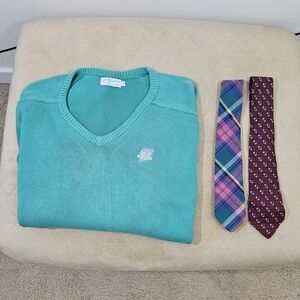 Lot of 3 Vintage 80's Greenbrier Country Club V-Neck Sweater & Neck Ties!